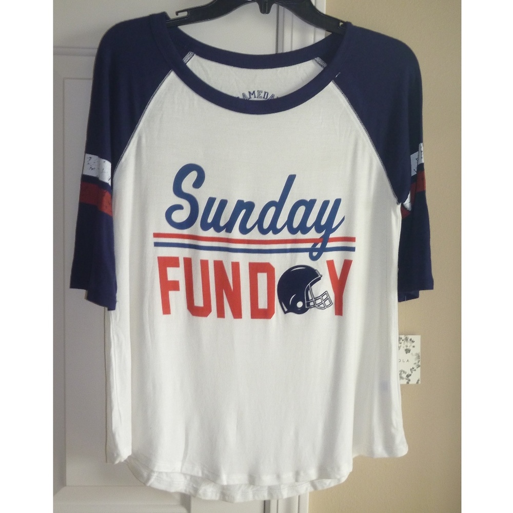 Women SUNDAY FUNDAY Football 3/4 Sleeve Top T-shirt Size Small or Large NWT